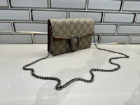 the guccissi mini crossbody bag is sitting on a counter